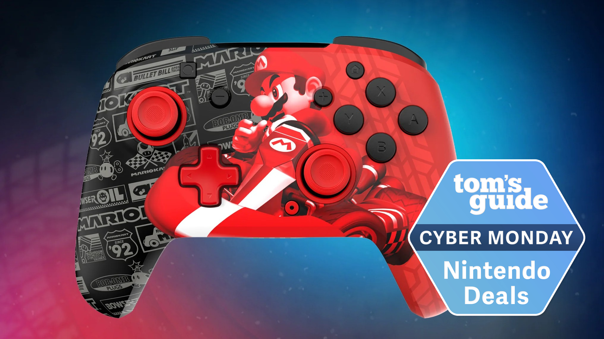 PDP Rematch Glow Switch 2 controller with a Tom's Guide Cyber Monday deals badge