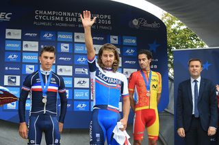 Julian Alaphilippe, Peter Sagan and Daniel Moreno on the European championships podium