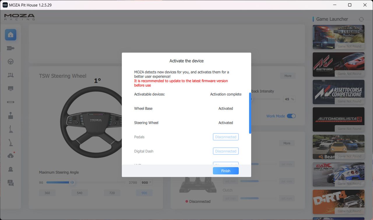 MOZA Pit House app configuring TSW Truck Wheel