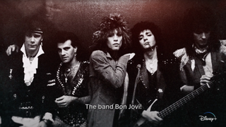 A still from the Thank You Goodnight Bon Jovi series coming soon to Disney Plus, which shows an old photo of the band Bon Jovi.