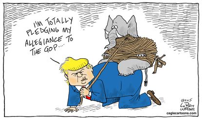 Political cartoon U.S. Trump GOP Elephant Back