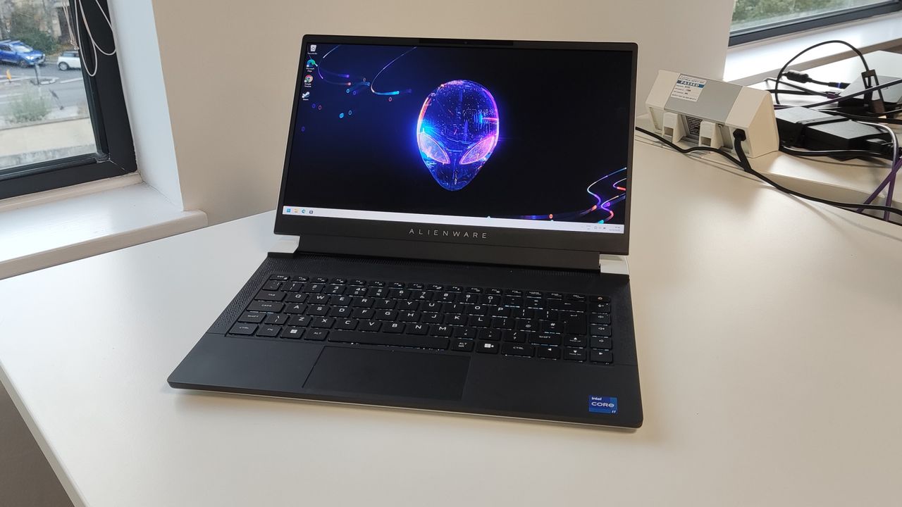 Alienware x14 on a white desk