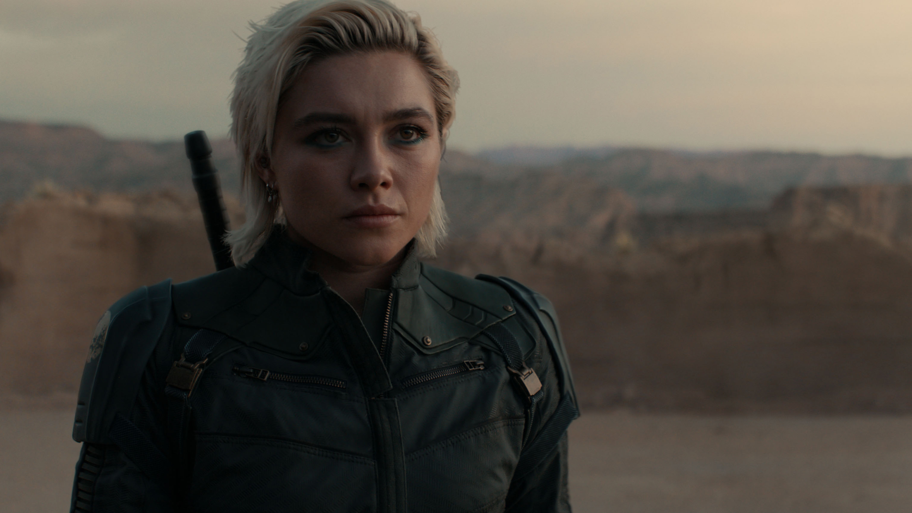 Florence Pugh as Yelena Belova looks on in Thunderbolts*.