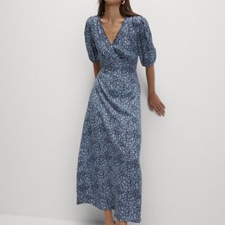 M&S Printed V-Neck Puff Sleeve Midi Tea Dress