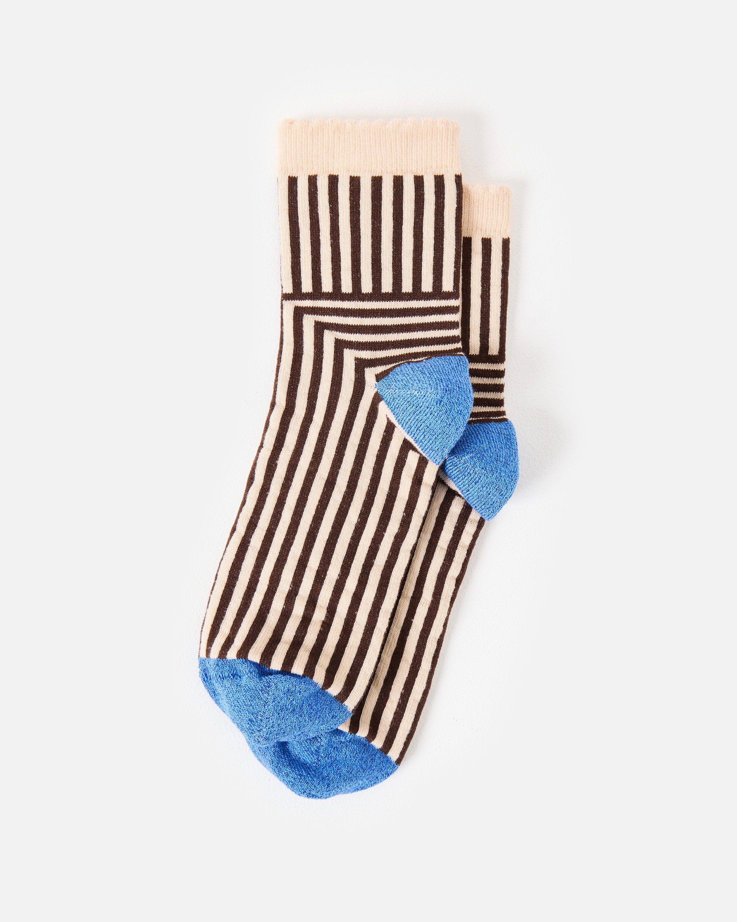 Cream &amp;amp; Chocolate Brown Striped Ankle Socks | Oliver Bonas