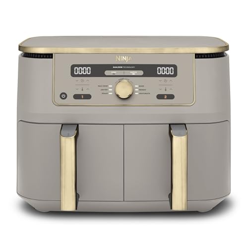 Ninja Max Dual Zone Digital Air Fryer, 2 Drawers, 9.5l, 6-In-1, Uses No Oil, Air Fry, Max Crisp, Roast, Bake, Reheat, Dehydrate, Non-Stick, Dishwasher Safe Baskets, Stone Gold Dz400ukstgd
