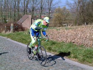 2004 Paris-Roubaix champion Magnus Backstedt (Liquigas-Bianchi) getting back in touch with the roads that comprise 'The Hell of the North'.