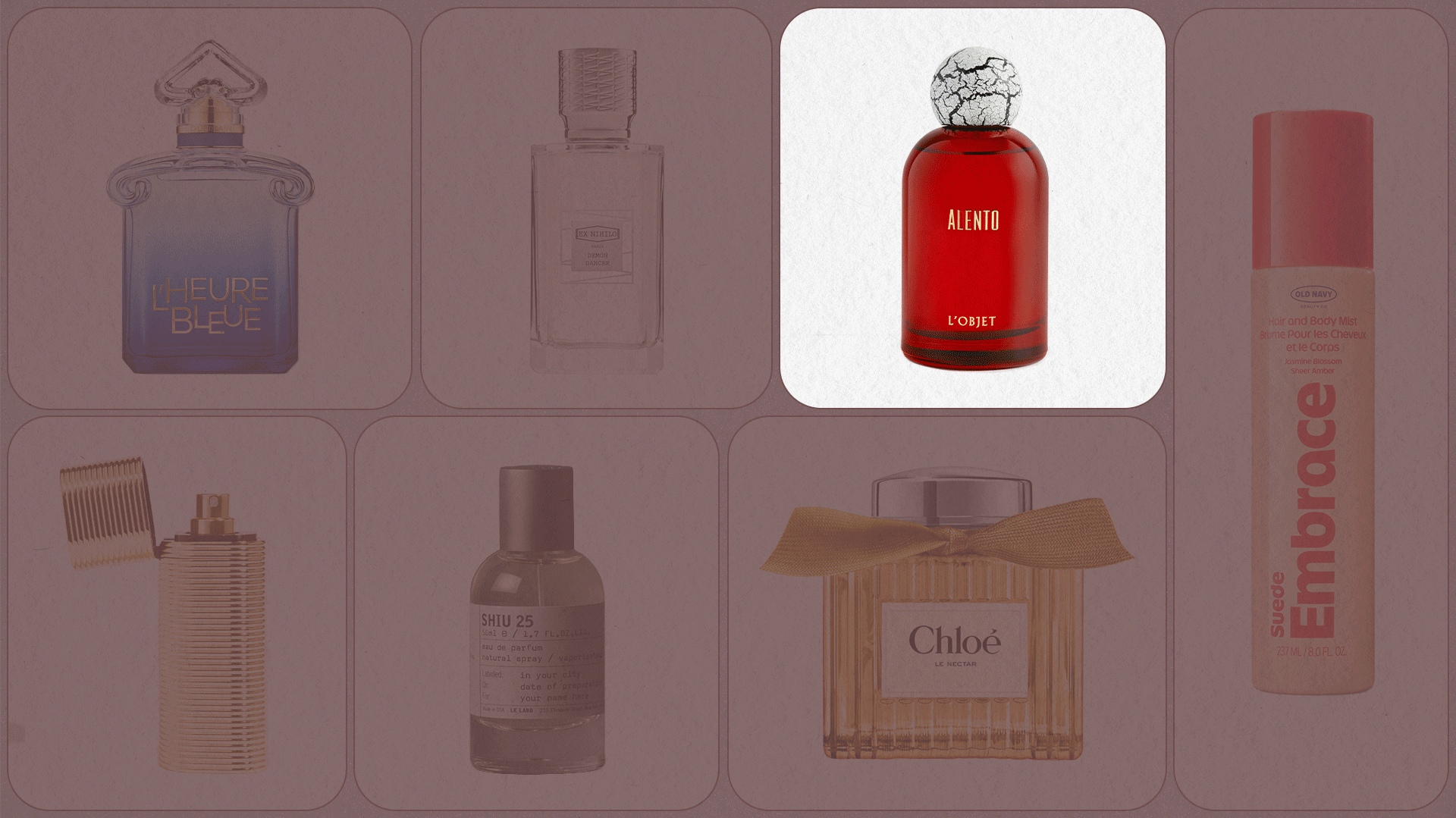 Flashing gif of perfume bottles in a grid collage.