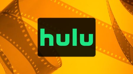 Hulu logo on orange film reel background