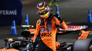 Oscar Piastri of McLaren celebrates winning the Sprint race at the 2025 Qatar Grand Prix