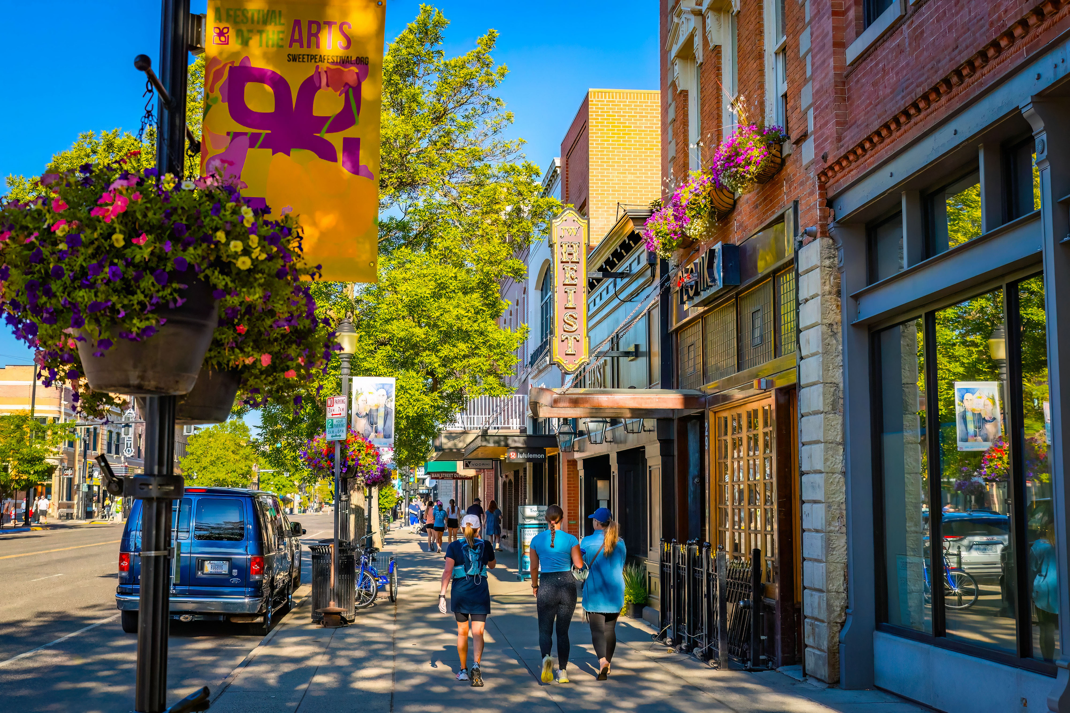 Bozeman, MT, USA - August 01, 2025: A beautiful street view of downtown Bozeman, Montana, on a warm summer evening
