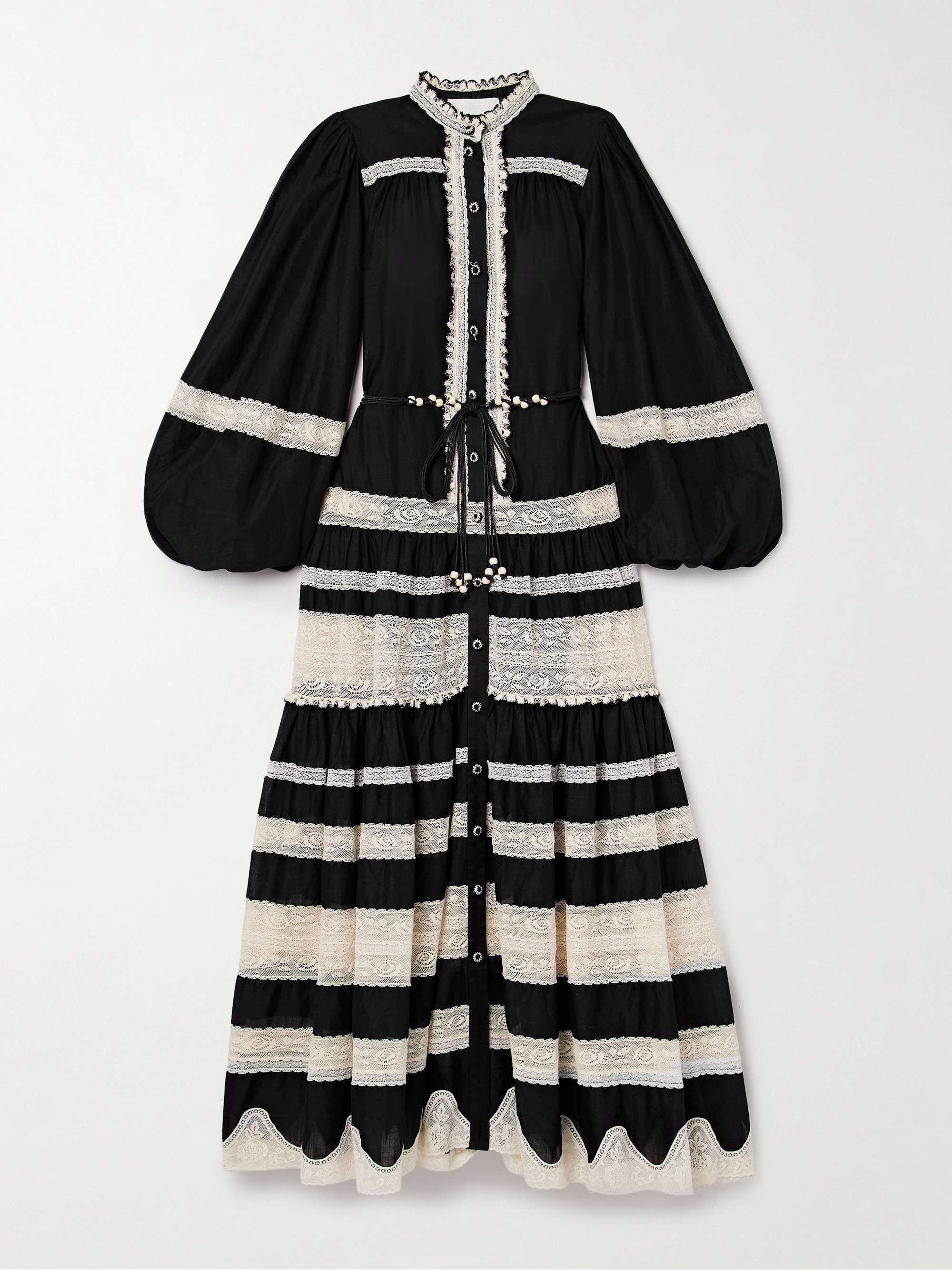 Rhiannon Belted Cotton-Voile and Lace Maxi Dress
