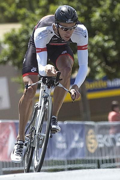Former Olympic rowing gold medallist Drew Ginn from Victoria in action during his ride against the clock in Buninyong.