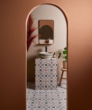 Terracotta wall, sink