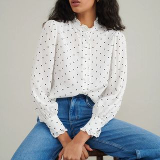 white polka dot blouse