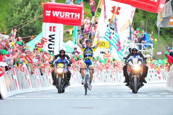 Thomas De Gendt (Vacansoleil-DCM) celebrates at the finish.