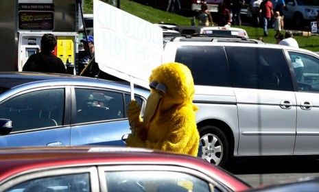 A protester Abingdon, Va., on Oct. 5.