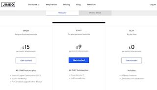 Jimdo review: screenshot of pricing