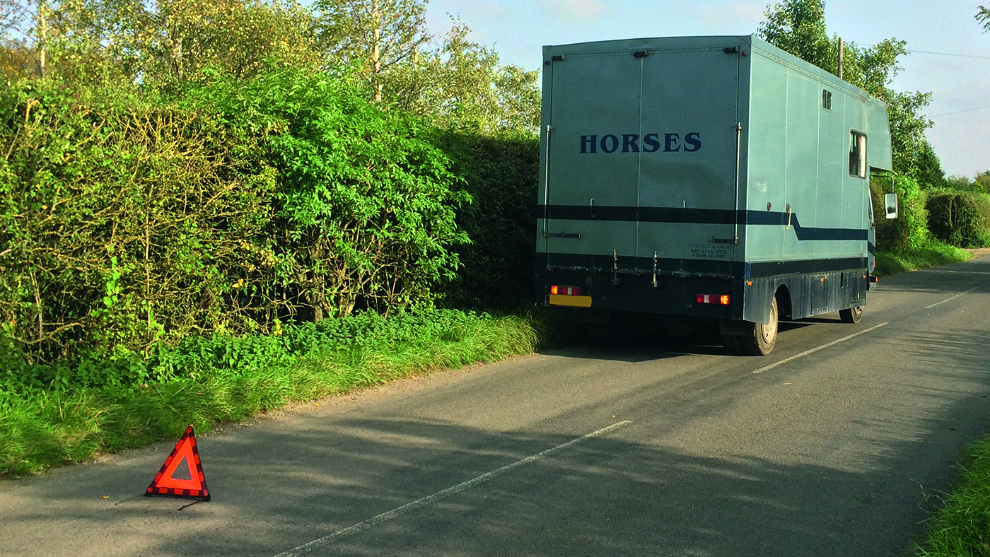 broken down lorry horsebox horse box warning triangle