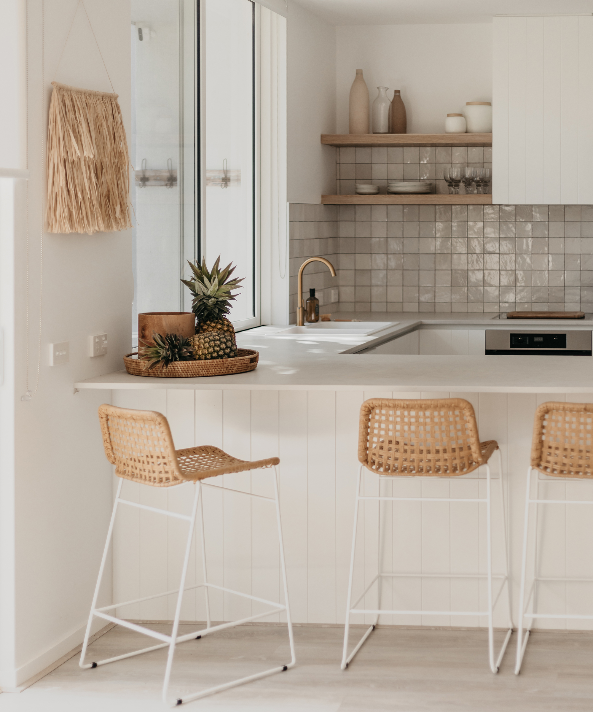 Bella Loom Kitchen Stool in Natural and White by Satara Australia