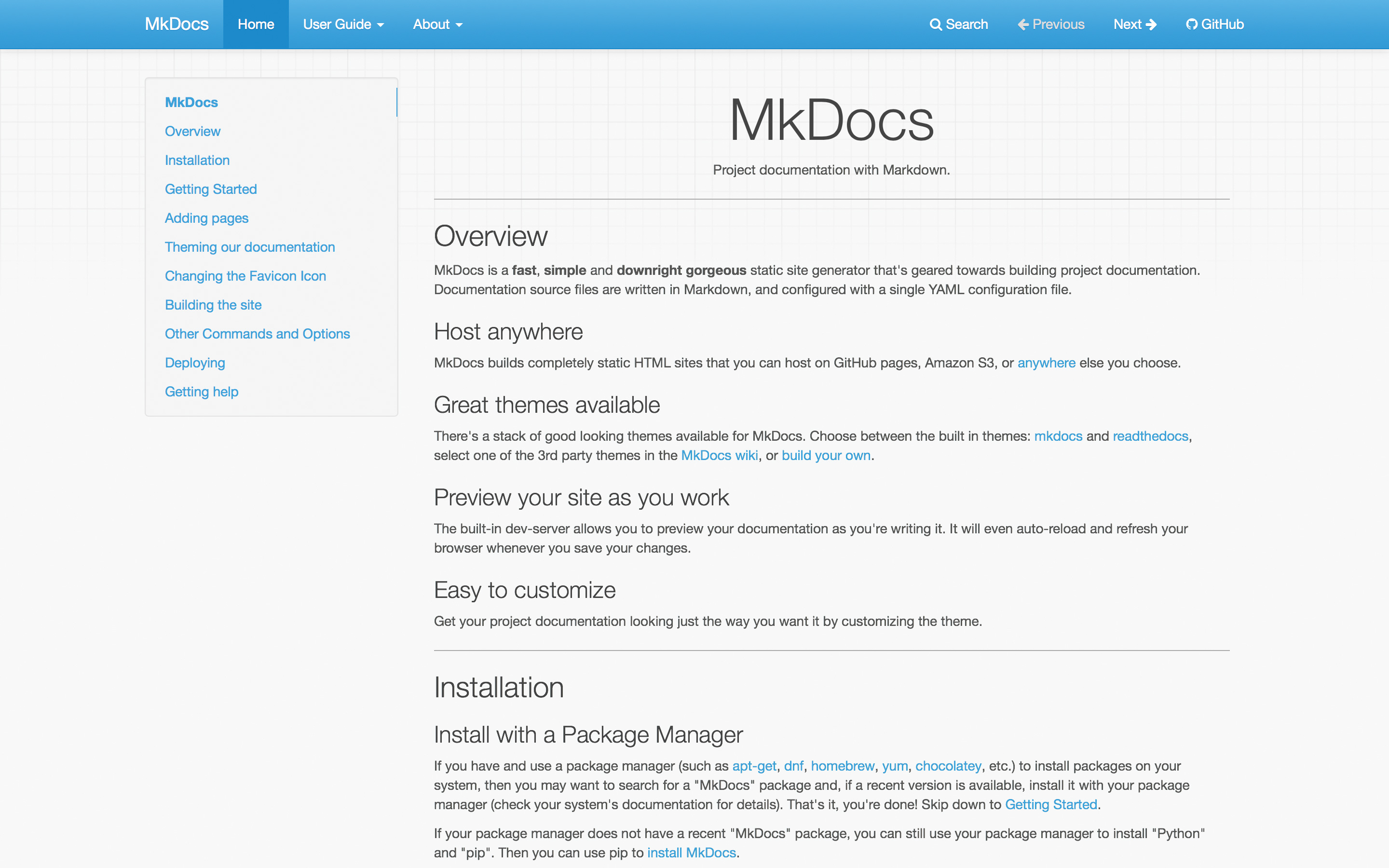 MkDocs homepage