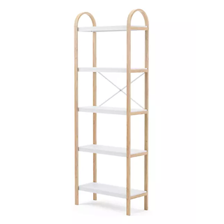 etagere bookshelf with wood accents