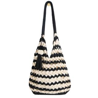 Oliver Bonas Monochrome Crochet Scallop Tote Bag