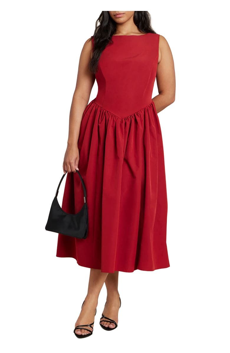 Boat Neck Flare Midi Dress