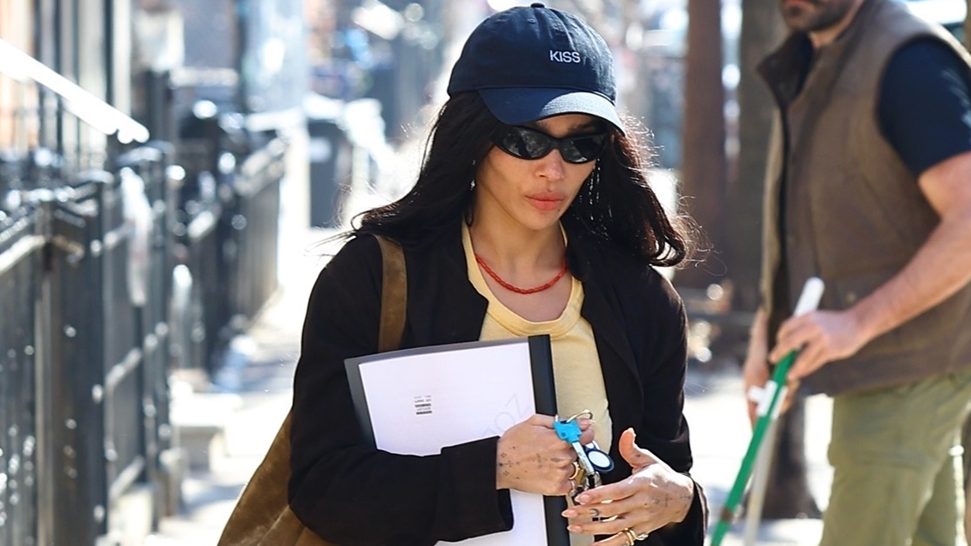 Zo&euml; Kravitz was spotted in New York City wearing khakis, a butter yellow top, and the high-vamp flats trend