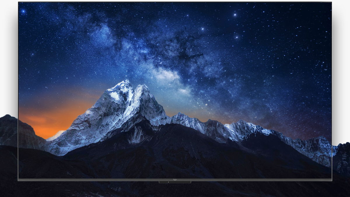 Amazon Omni QLED TV with mountains and a starry night sky on screen