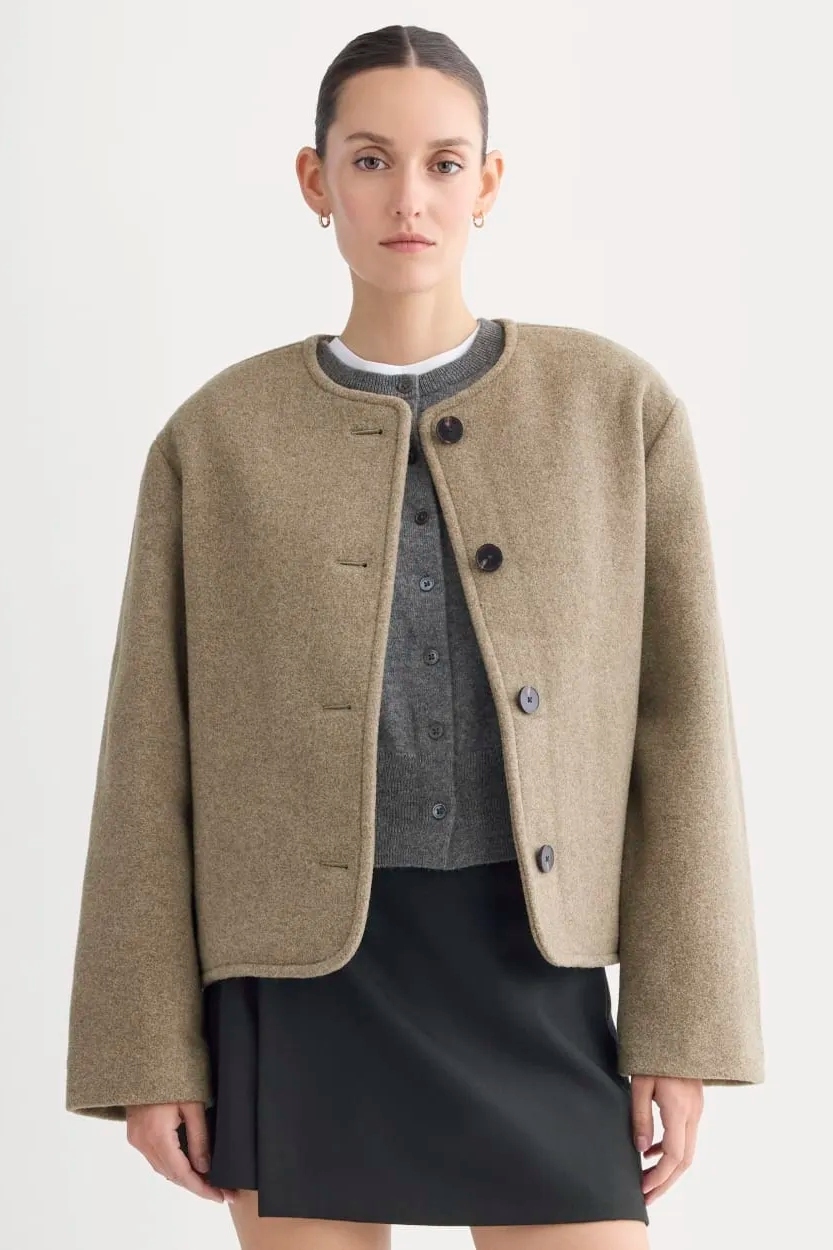 Quince, The Cocoon Coat in Wool | Heather Taupe - Xxs