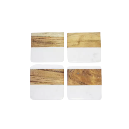 Square Marble and Wood Coasters Set of 4