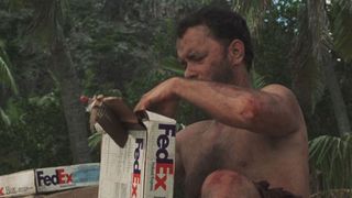 castaway still: Tom Hanks with FedEx