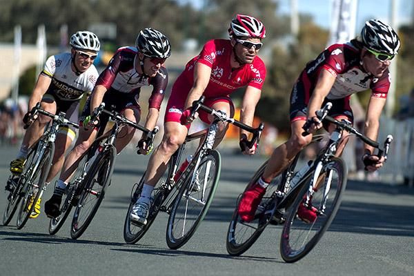 (l-r): Cameron Peterson (V Australia), Rhys Pollock (Drapac Porsche), Johnnie Walker (V Australia) and Michael Cupitt (Budget Forklifts) almost stole the show on stage ten with their breakaway attempt.