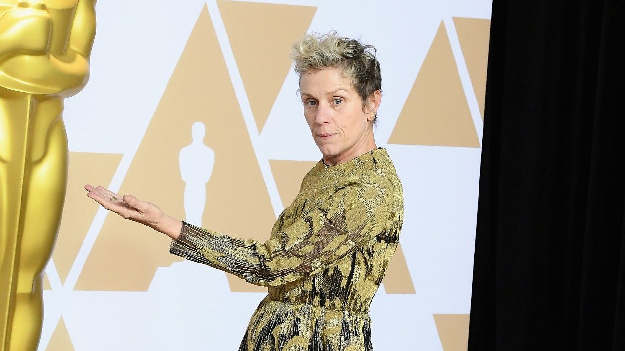 Actor Frances McDormand at the Oscars, winner of the Best Actress award for &#039;Three Billboards Outside Ebbing, Missouri&#039; poses in the press room during the 90th Annual Academy Awards at Hollywood &amp; Highland Center on March 4, 2018 in Hollywood