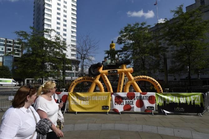 An inflatable bike is but one of the many public art projects that have popped up before the Tour de France's arrival