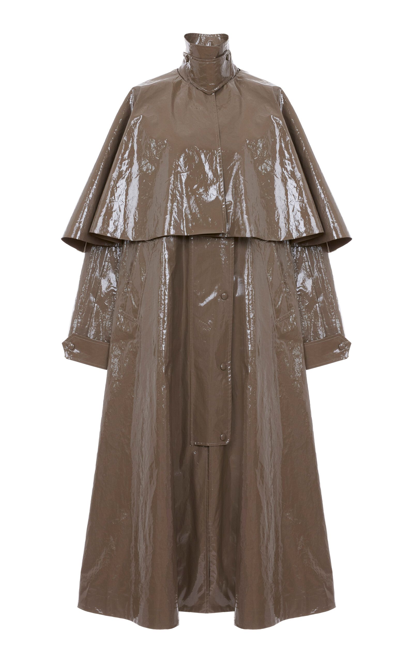 Oversized Lacquered Cotton Cape Coat