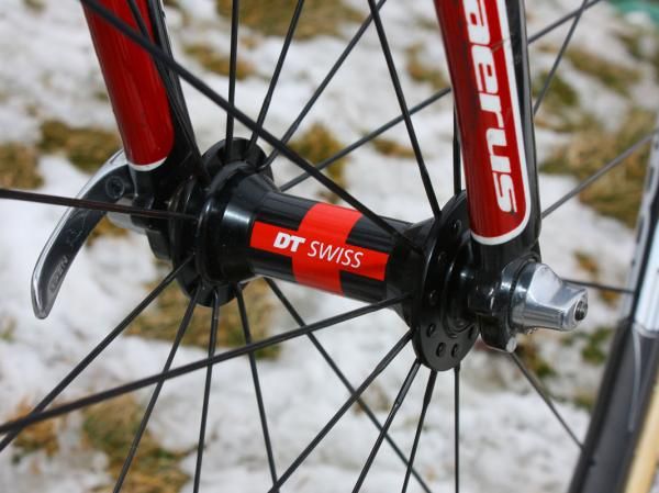 Page's Edge Composites wheels are built around DT Swiss 240s hubs.