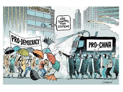 Political cartoon China Hong Kong protesters