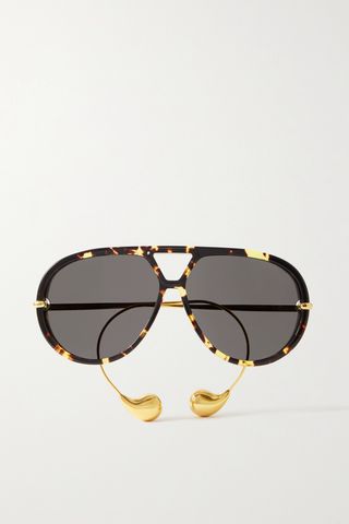 Embellished Aviator-Style Tortoiseshell Recycled-Acetate and Gold-Tone Sunglasses