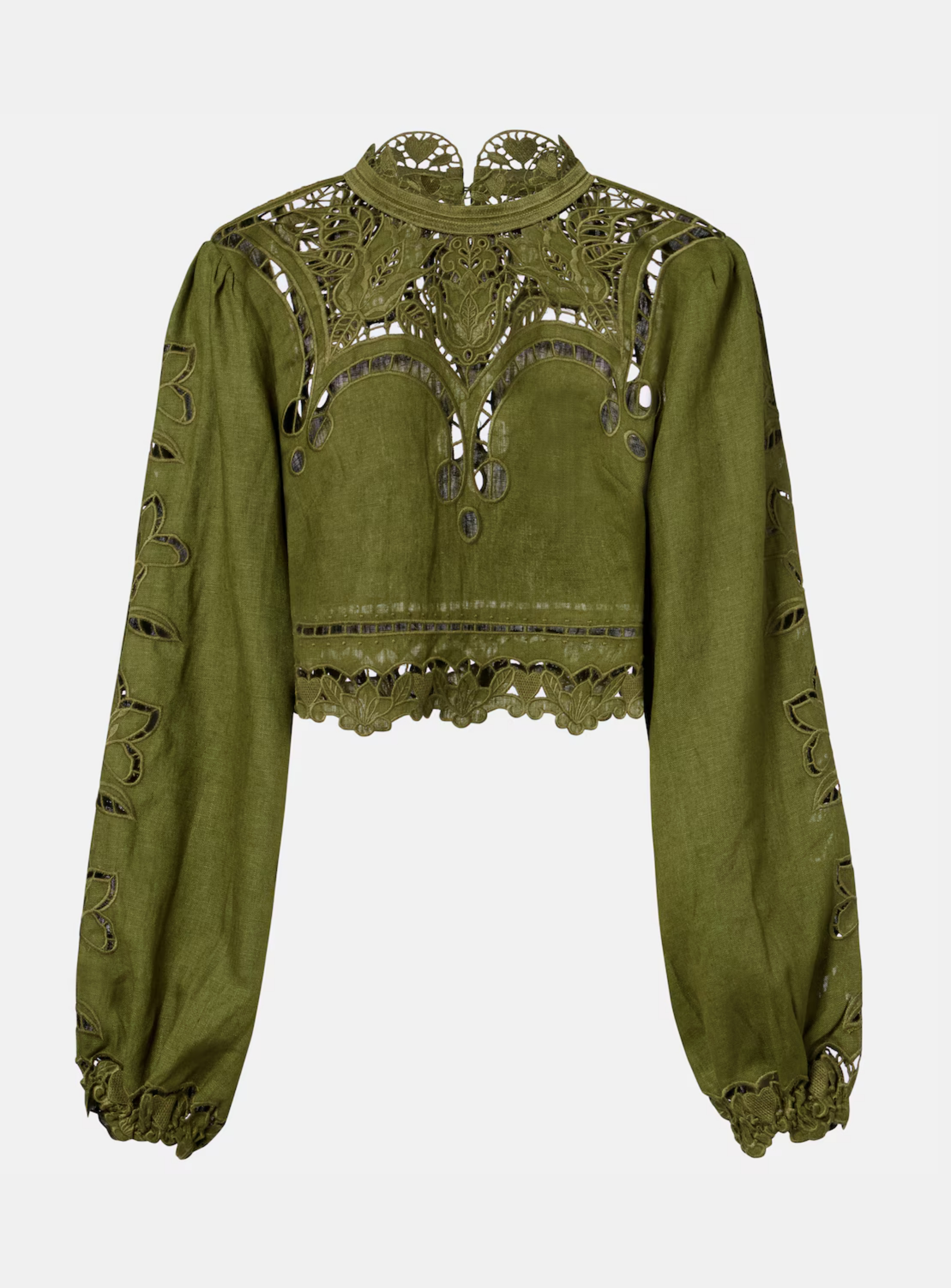 Floral Lace-Trimmed Linen Blouse in Green - Farm Rio