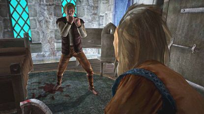 A cropped photo of Glarthir fighting an NPC