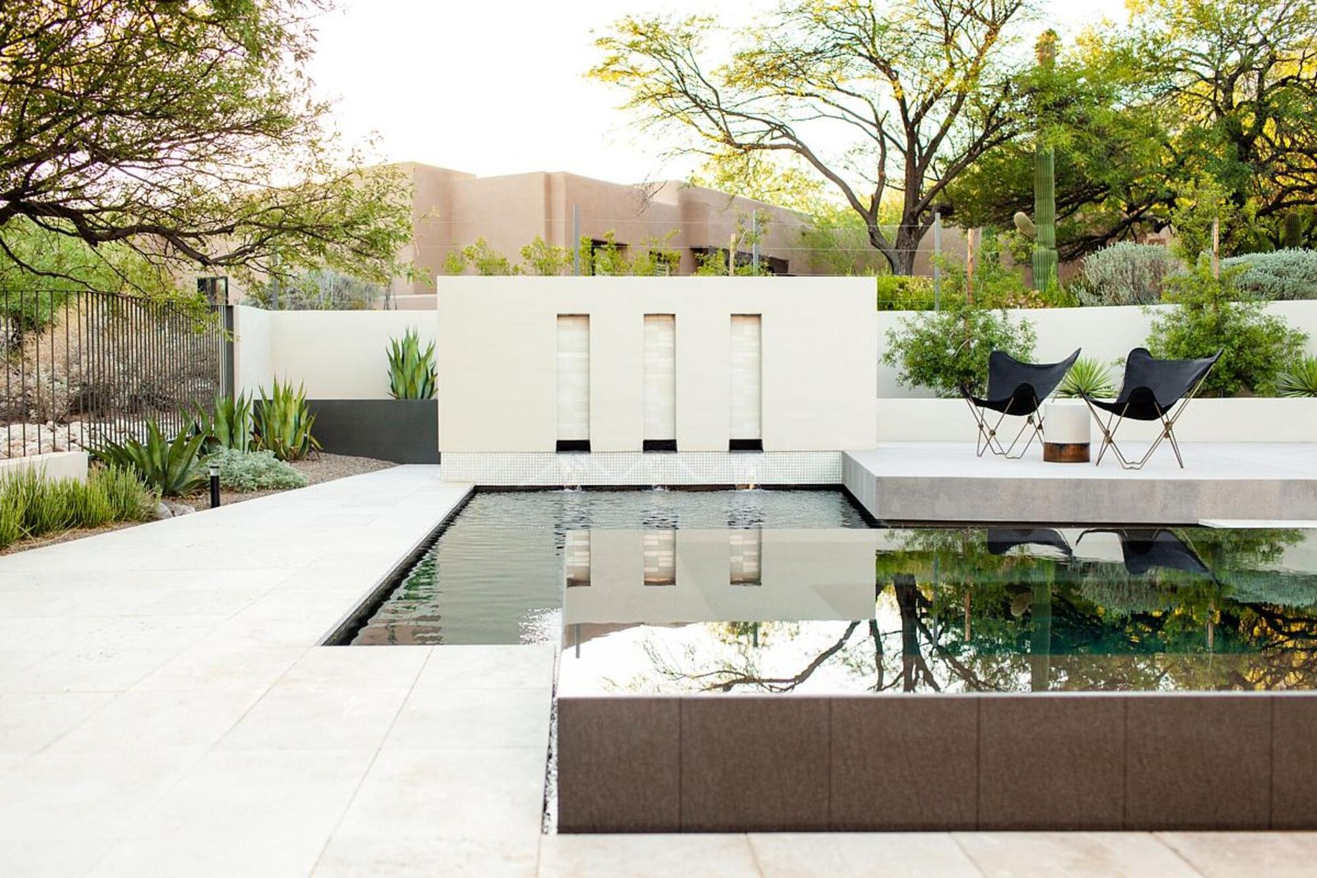 A natural swimming pool built across split levels