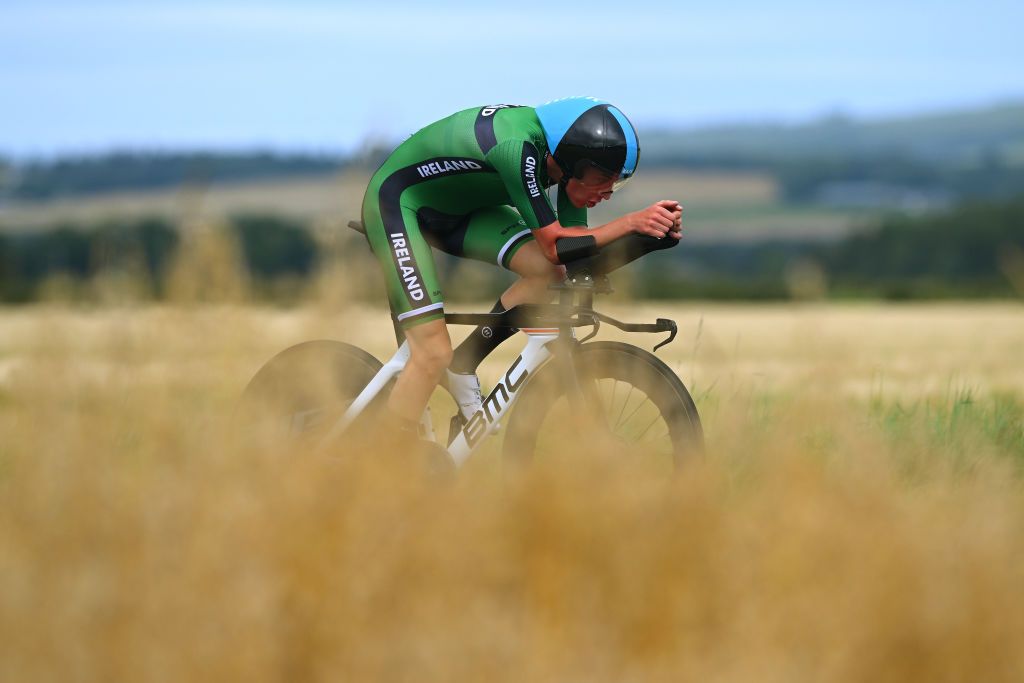 STIRLING SCOTLAND AUGUST 09 Darren Rafferty of Ireland sprints during the Men Under 23 Individual Time Trial a 362km race from Stirling to Stirling 80m at the 96th UCI Cycling World Championships Glasgow 2023 Day 7 UCIWT on August 09 2023 in Glasgow Stirling Photo by Dario BelingheriGetty Images