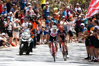 Richie Porte and Matthew Holmes battle up Willunga Hill at the 2020 Tour Down Under
