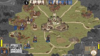 Tapestry-styled image of medieval strategy videogame rising lords