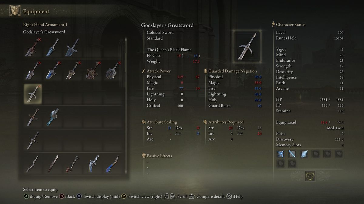 Godslayer's Greatsword Stats