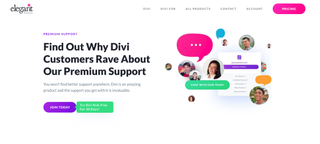 اسکرین شات صفحه پشتیبانی سازنده وب سایت Divi AI