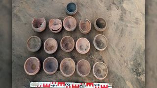 Ceramic vessels found at the Shiha Fort site in Aswan.