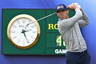 Billy Horschel strikes his iron shot off the tee